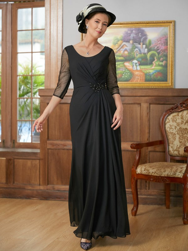 Aryana A-Line/Princess Chiffon Ruched Scoop 3/4 Sleeves Floor-Length Mother of the Bride Dresses DJP0020336