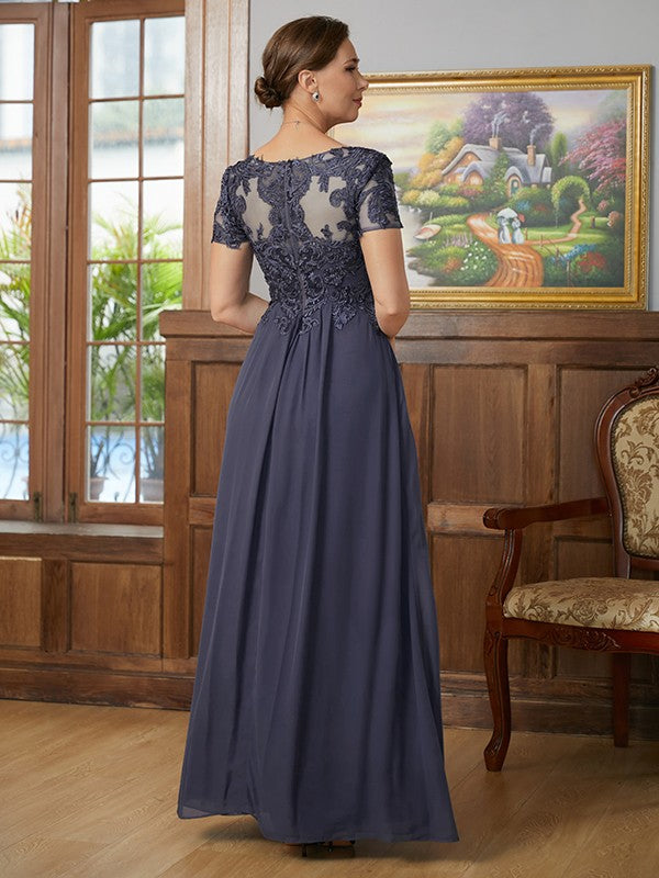 Kamora A-Line/Princess Chiffon Applique V-neck Short Sleeves Floor-Length Mother of the Bride Dresses DJP0020337