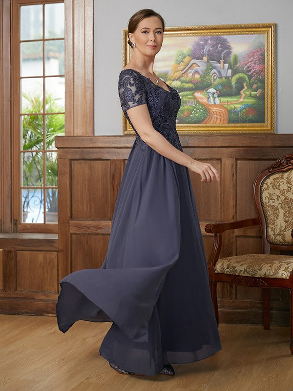 Kamora A-Line/Princess Chiffon Applique V-neck Short Sleeves Floor-Length Mother of the Bride Dresses DJP0020337