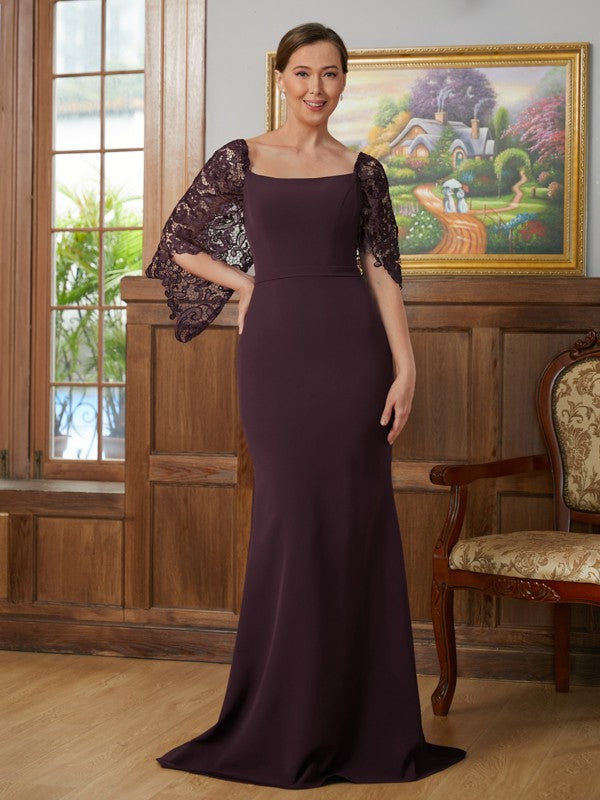 Jazmyn Sheath/Column Stretch Crepe Lace Square 1/2 Sleeves Sweep/Brush Train Mother of the Bride Dresses DJP0020329