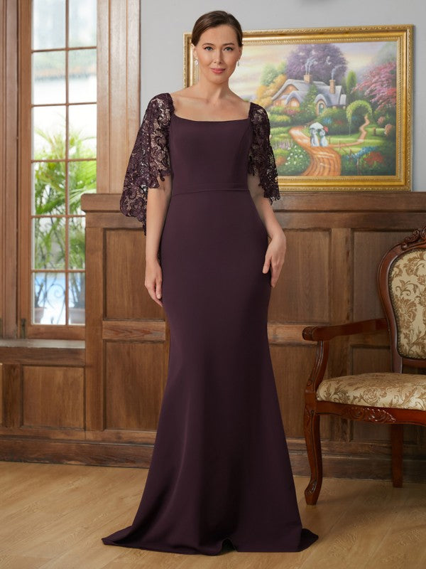 Jazmyn Sheath/Column Stretch Crepe Lace Square 1/2 Sleeves Sweep/Brush Train Mother of the Bride Dresses DJP0020329