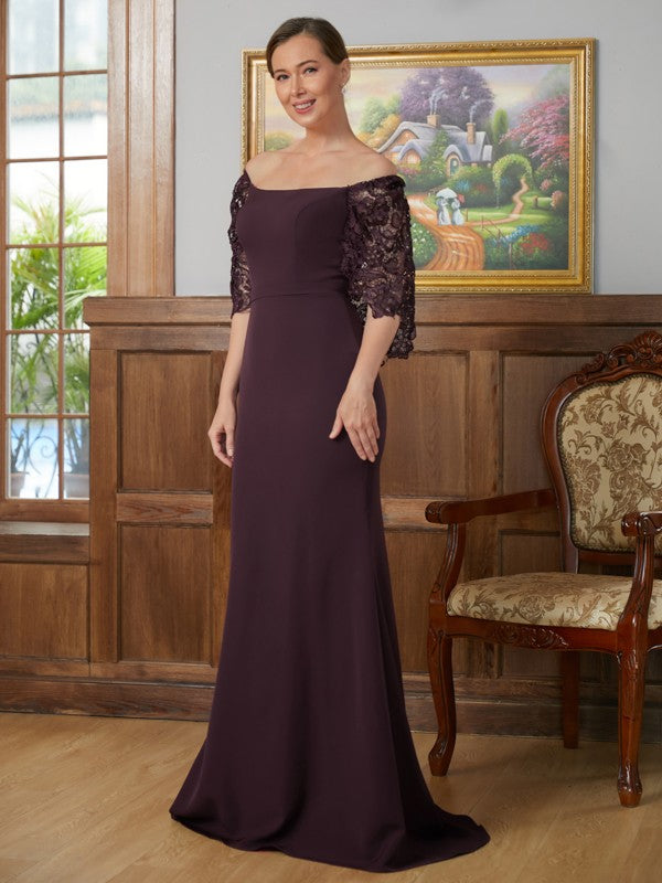 Jazmyn Sheath/Column Stretch Crepe Lace Square 1/2 Sleeves Sweep/Brush Train Mother of the Bride Dresses DJP0020329