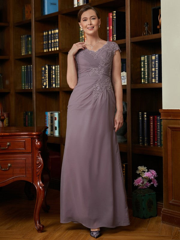 Eleanor Sheath/Column Chiffon Lace V-neck Short Sleeves Floor-Length Mother of the Bride Dresses DJP0020339