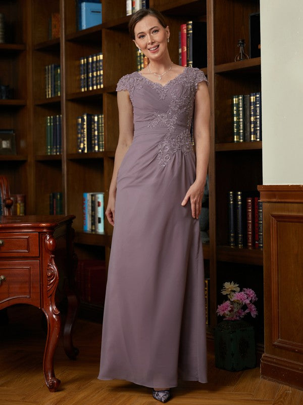 Eleanor Sheath/Column Chiffon Lace V-neck Short Sleeves Floor-Length Mother of the Bride Dresses DJP0020339