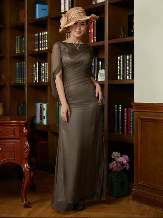 Brianna Sheath/Column 30D Chiffon Ruched Scoop Short Sleeves Floor-Length Mother of the Bride Dresses DJP0020340