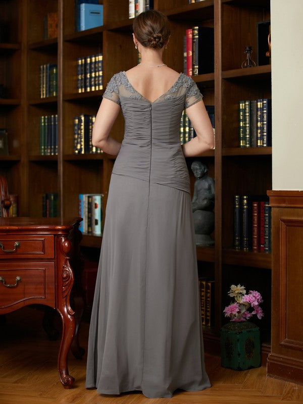 Jazlynn A-Line/Princess Chiffon Applique Sweetheart Short Sleeves Floor-Length Mother of the Bride Dresses DJP0020328