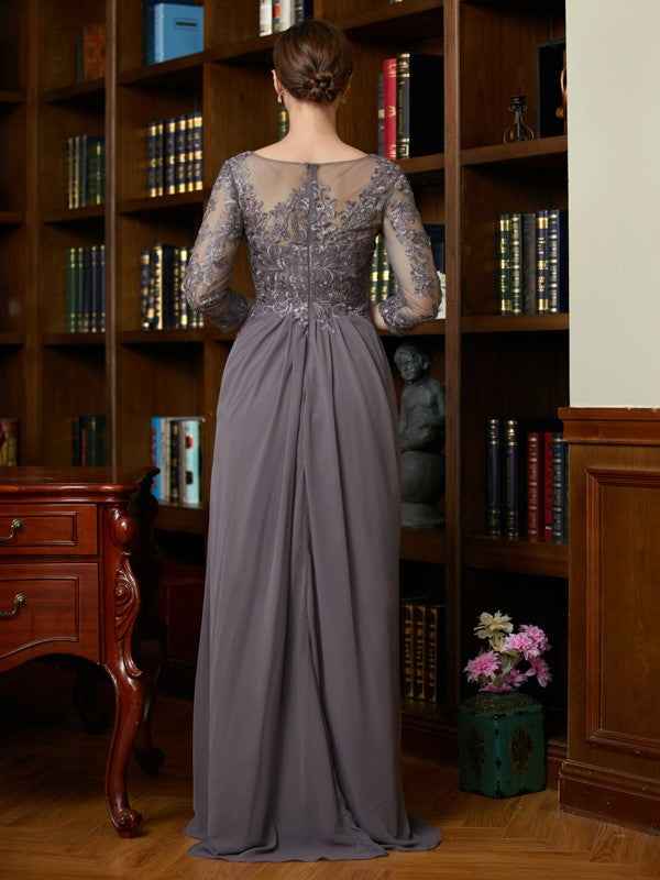 Emilia A-Line/Princess Chiffon Lace Scoop 3/4 Sleeves Floor-Length Mother of the Bride Dresses DJP0020341