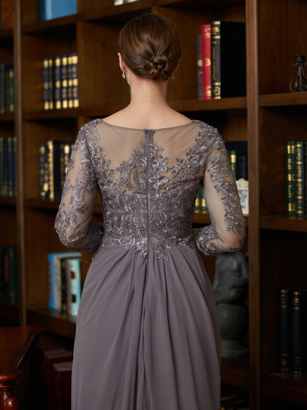 Emilia A-Line/Princess Chiffon Lace Scoop 3/4 Sleeves Floor-Length Mother of the Bride Dresses DJP0020341