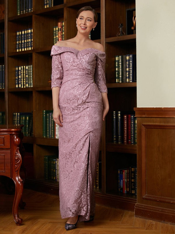 Lynn Sheath/Column Satin Lace Off-the-Shoulder 3/4 Sleeves Floor-Length Mother of the Bride Dresses DJP0020343