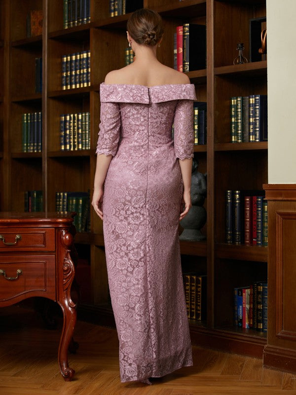 Lynn Sheath/Column Satin Lace Off-the-Shoulder 3/4 Sleeves Floor-Length Mother of the Bride Dresses DJP0020343