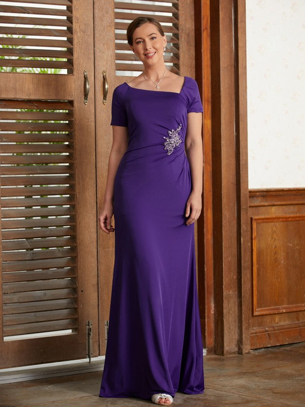 Jaqueline Sheath/Column Jersey Beading Square Short Sleeves Floor-Length Mother of the Bride Dresses DJP0020333