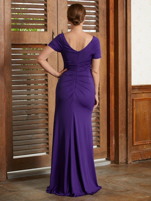 Jaqueline Sheath/Column Jersey Beading Square Short Sleeves Floor-Length Mother of the Bride Dresses DJP0020333