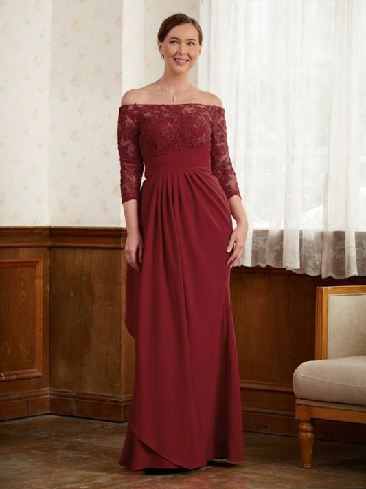 Belen A-Line/Princess Stretch Crepe Lace Off-the-Shoulder 3/4 Sleeves Floor-Length Mother of the Bride Dresses DJP0020350