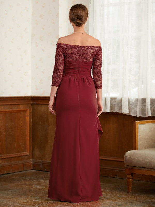 Belen A-Line/Princess Stretch Crepe Lace Off-the-Shoulder 3/4 Sleeves Floor-Length Mother of the Bride Dresses DJP0020350