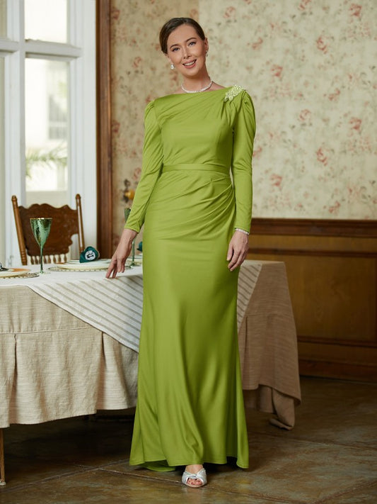 Lily Sheath/Column Jersey Ruched Scoop Long Sleeves Floor-Length Mother of the Bride Dresses DJP0020352