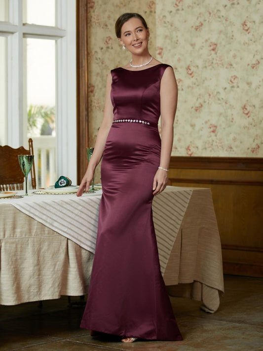 Kimberly Sheath/Column Satin Beading Scoop Sleeveless Sweep/Brush Train Mother of the Bride Dresses DJP0020354