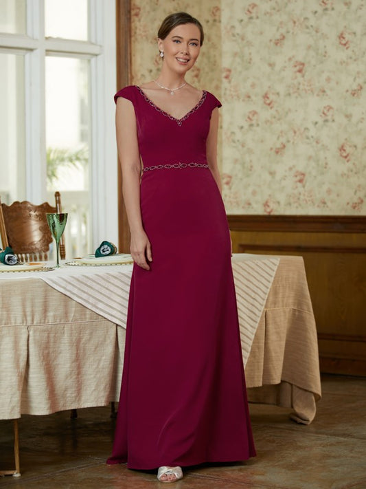 Allison Sheath/Column Stretch Crepe Beading V-neck Sleeveless Floor-Length Mother of the Bride Dresses DJP0020330