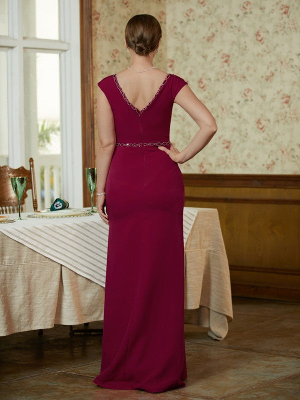 Allison Sheath/Column Stretch Crepe Beading V-neck Sleeveless Floor-Length Mother of the Bride Dresses DJP0020330