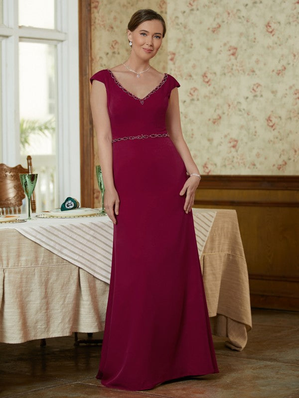 Allison Sheath/Column Stretch Crepe Beading V-neck Sleeveless Floor-Length Mother of the Bride Dresses DJP0020330