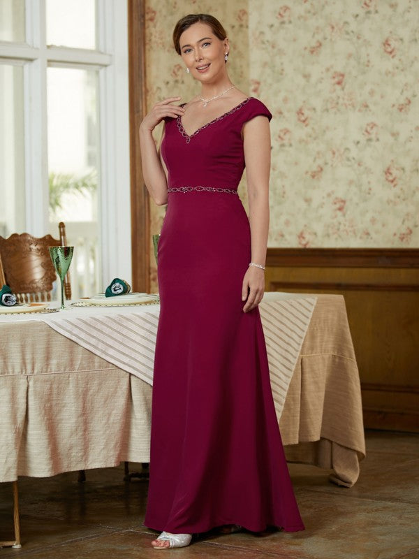 Allison Sheath/Column Stretch Crepe Beading V-neck Sleeveless Floor-Length Mother of the Bride Dresses DJP0020330