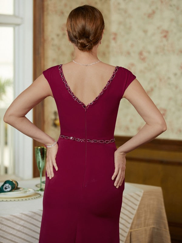 Allison Sheath/Column Stretch Crepe Beading V-neck Sleeveless Floor-Length Mother of the Bride Dresses DJP0020330