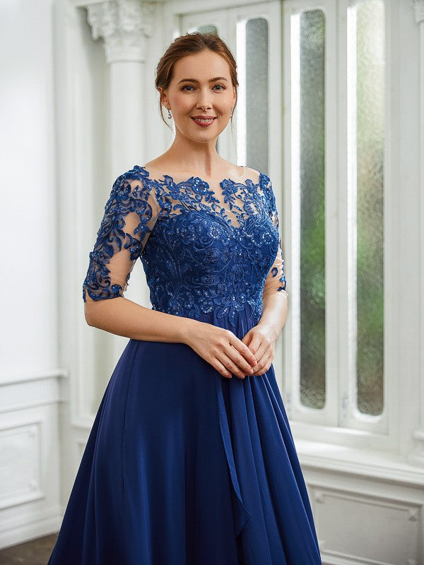 Briley A-Line/Princess Chiffon Applique Bateau 1/2 Sleeves Tea-Length Mother of the Bride Dresses DJP0020279