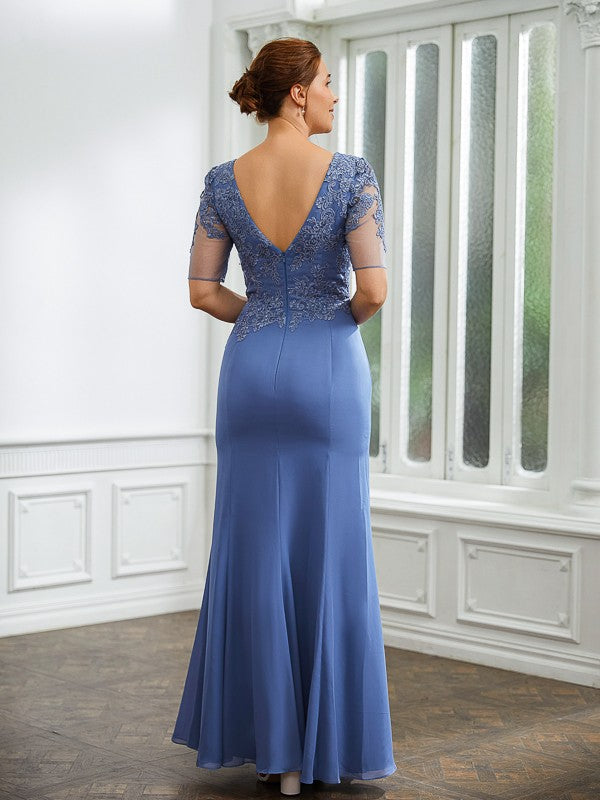 Anna Sheath/Column Chiffon Applique Bateau Short Sleeves Floor-Length Mother of the Bride Dresses DJP0020272