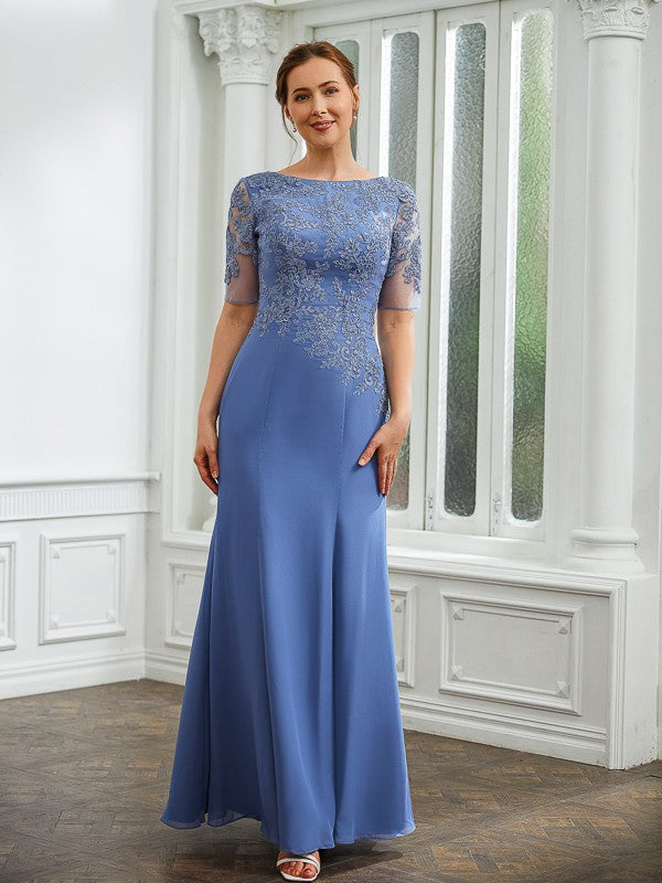 Anna Sheath/Column Chiffon Applique Bateau Short Sleeves Floor-Length Mother of the Bride Dresses DJP0020272