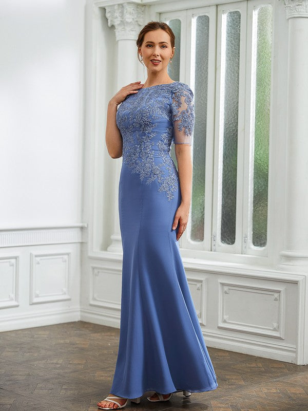 Anna Sheath/Column Chiffon Applique Bateau Short Sleeves Floor-Length Mother of the Bride Dresses DJP0020272