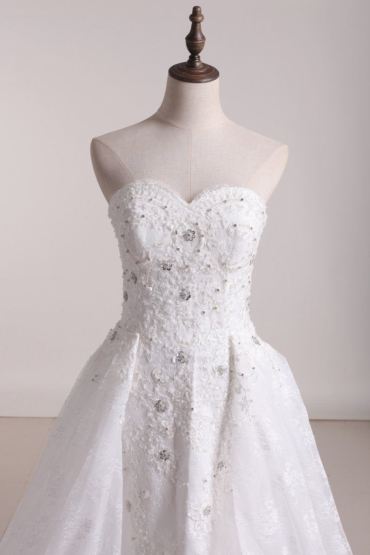 2024 Wedding Dresses Sweetheart Lace With Applique And Beads Mermaid Court Train Detachable