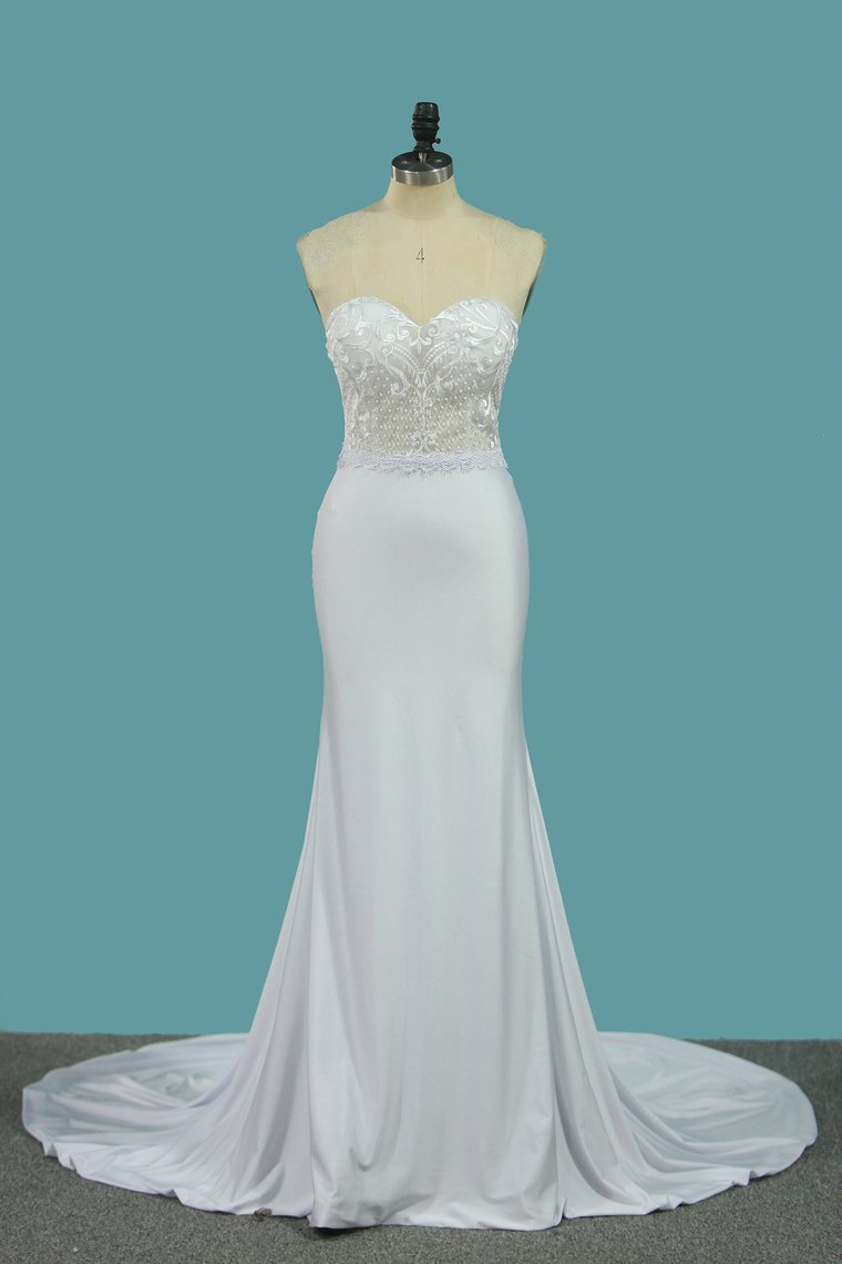 Mermaid Sweetheart Wedding Dresses Spandex & Lace Sweep Train