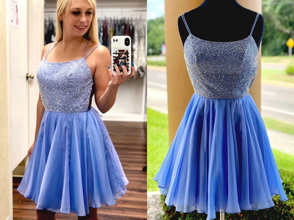 Spaghetti Straps Chiffon Homecoming Dresses with Beading,cocktail dress