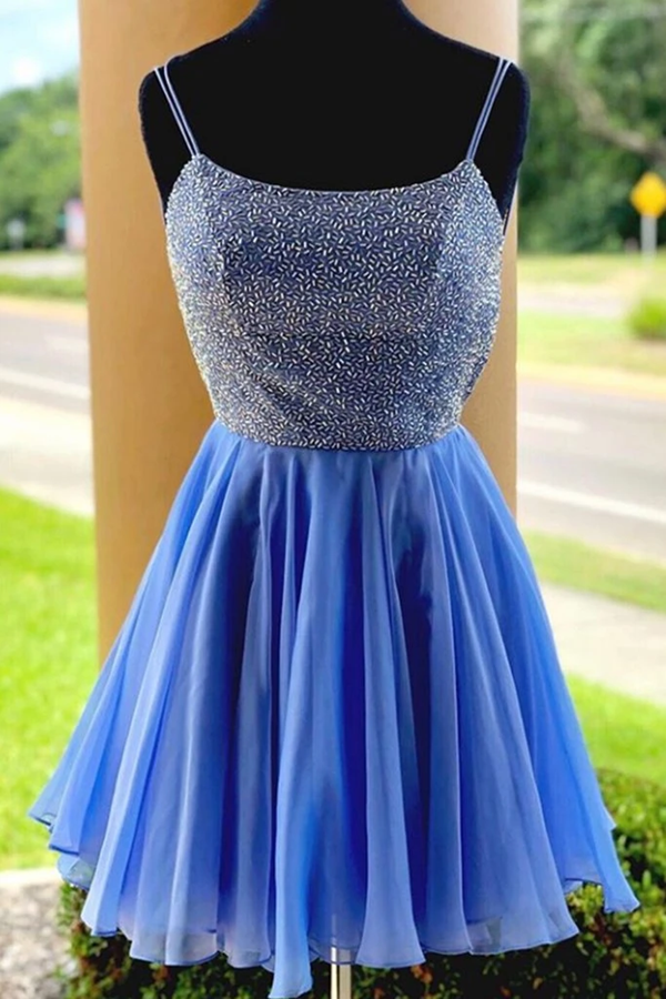 Spaghetti Straps Chiffon Homecoming Dresses with Beading,cocktail dress