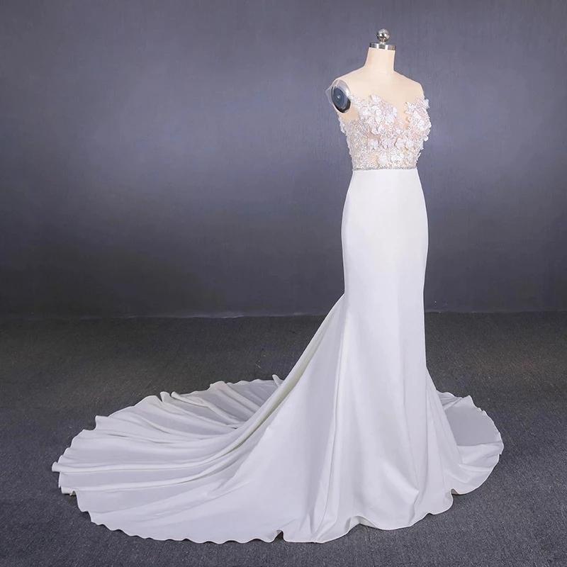 Mermaid Sheer Neck Mermaid Long Wedding Dress with Appliques, Wedding Gowns SRS15265