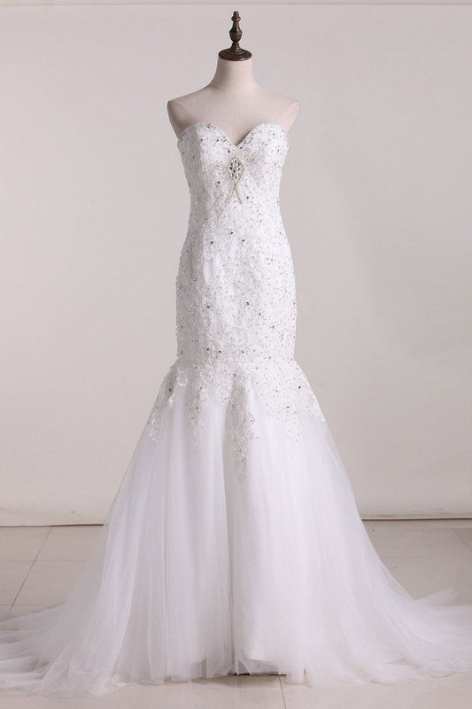 Tulle Sweetheart With Applique And Beads Mermaid Wedding Dresses