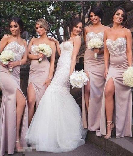 Mermaid Sweetheart Blush Bridesmaid Dresses with Lace, Wedding Party SRS20465