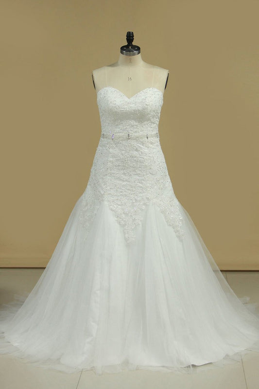 Sweetheart Beaded Waistline With Applique Mermaid Wedding Dresses