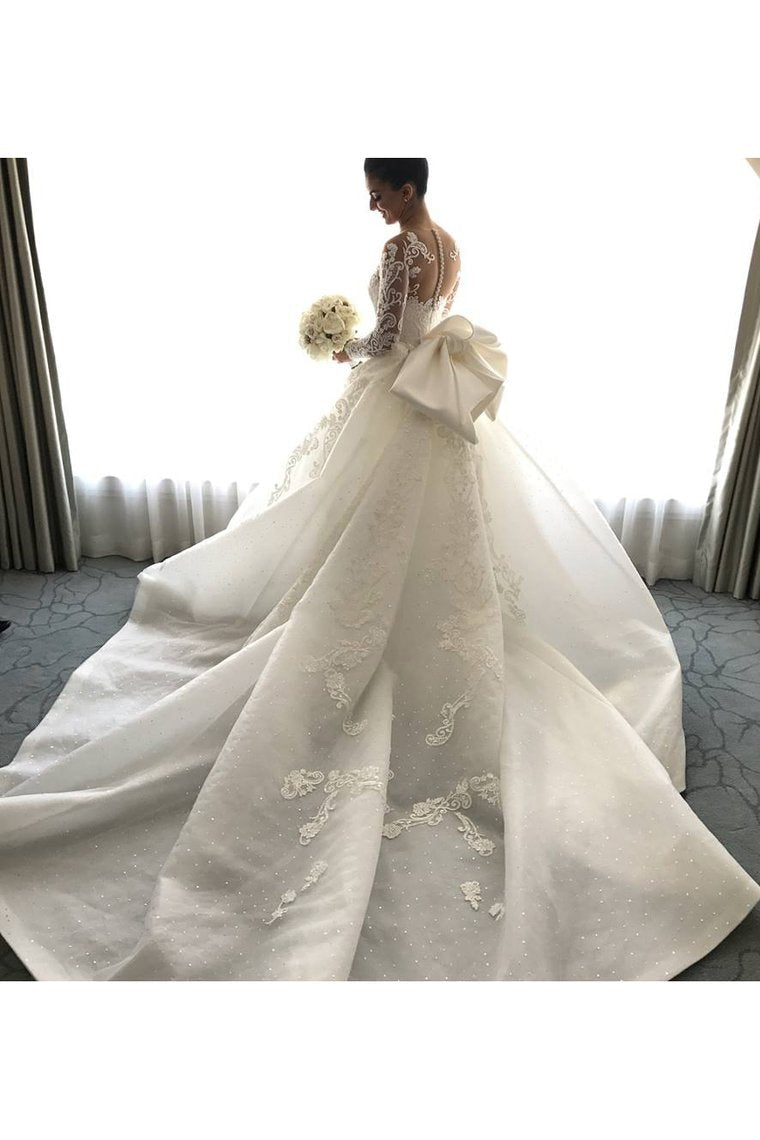 2024 Mermaid Long Sleeves Tulle Wedding Dresses With Applique Court Train Detachable