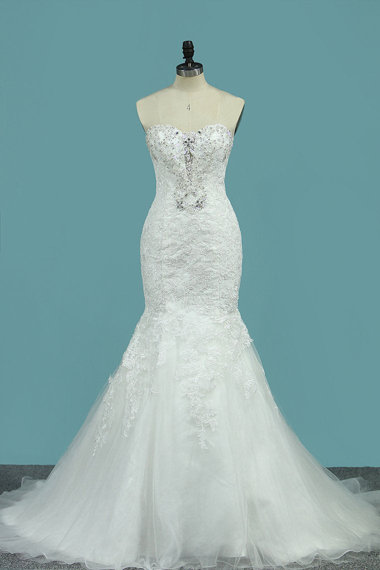 Strapless Mermaid/Trumpet Wedding Dresses Court Train With Beads And Applique