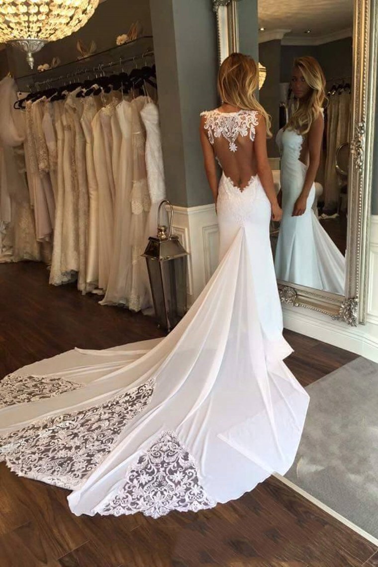 New Arrival Scoop Chiffon Wedding Dresses With Applique Mermaid