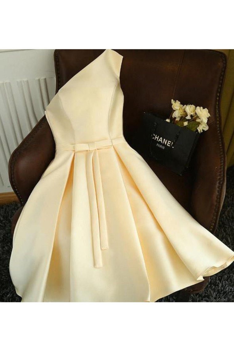 2024 New Arrival One Shoulder A Line Cocktail Dresses With Sash Satin