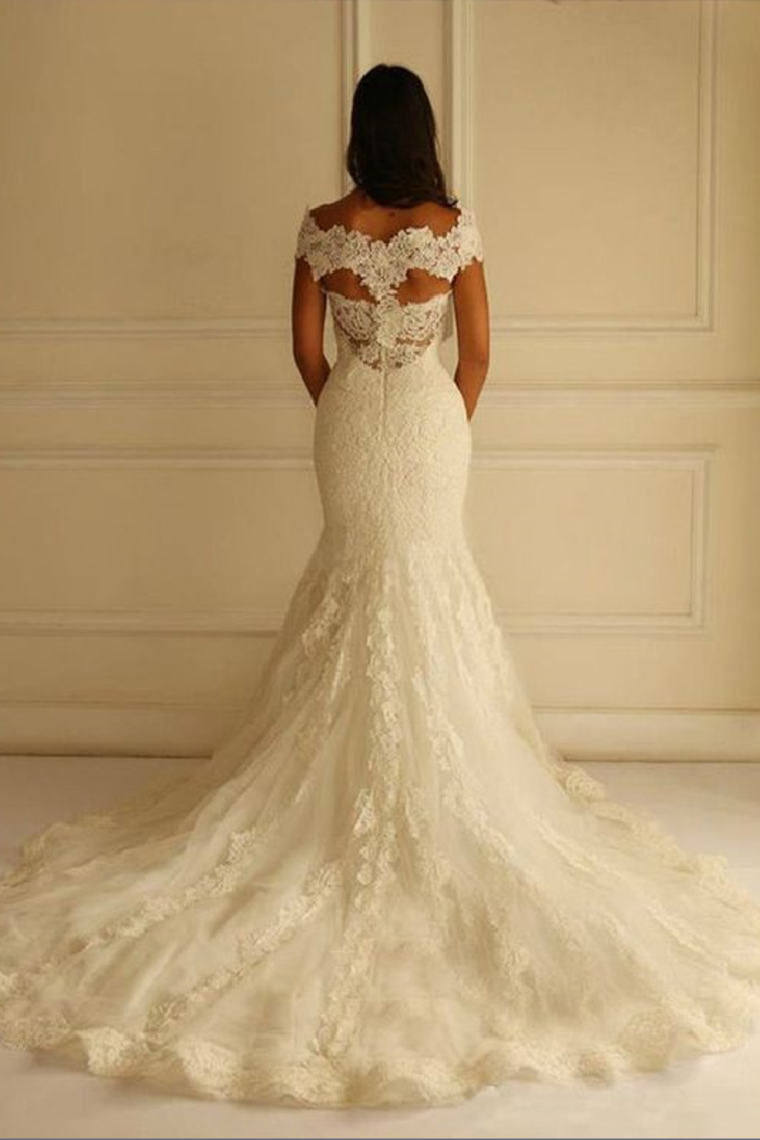 Off The Shoulder Tulle With Applique Court Train Mermaid Wedding Dresses