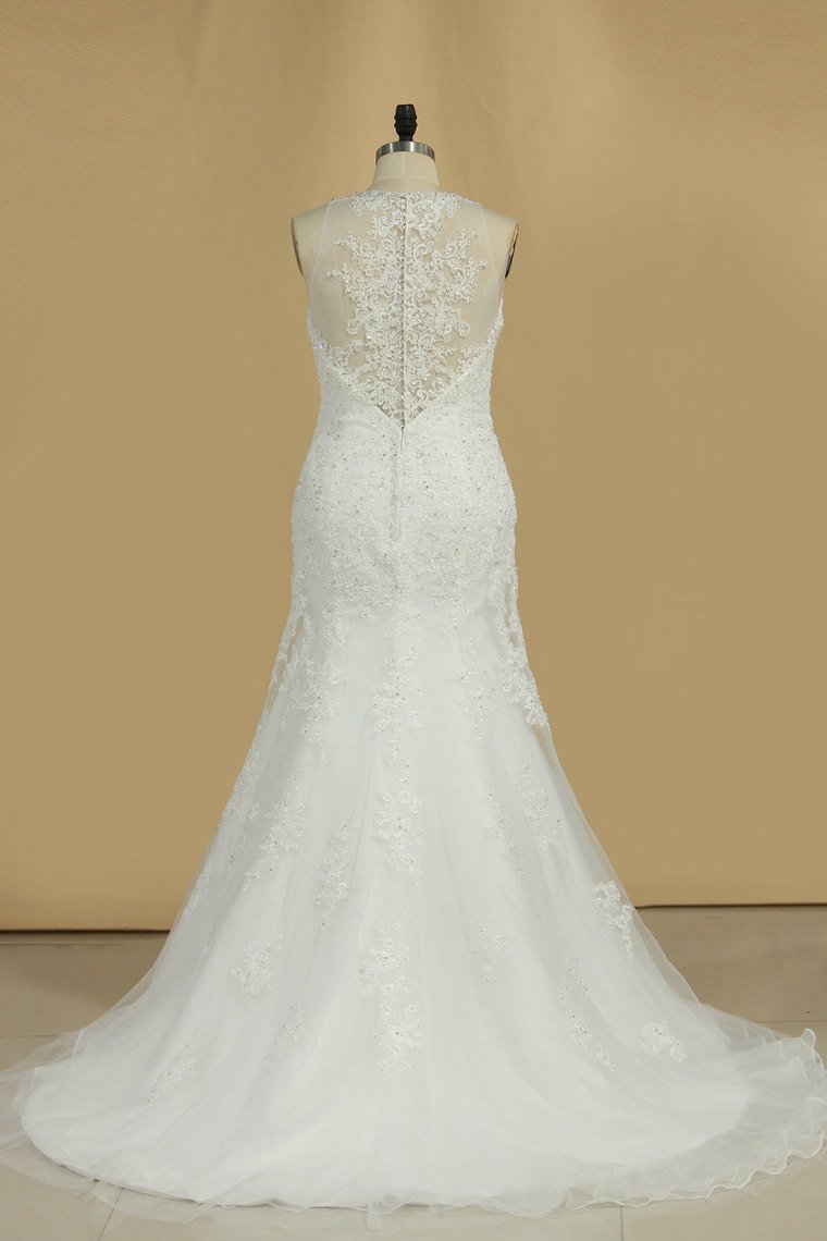 Wedding Dresses V Neck Organza With Applique And Beads Mermaid