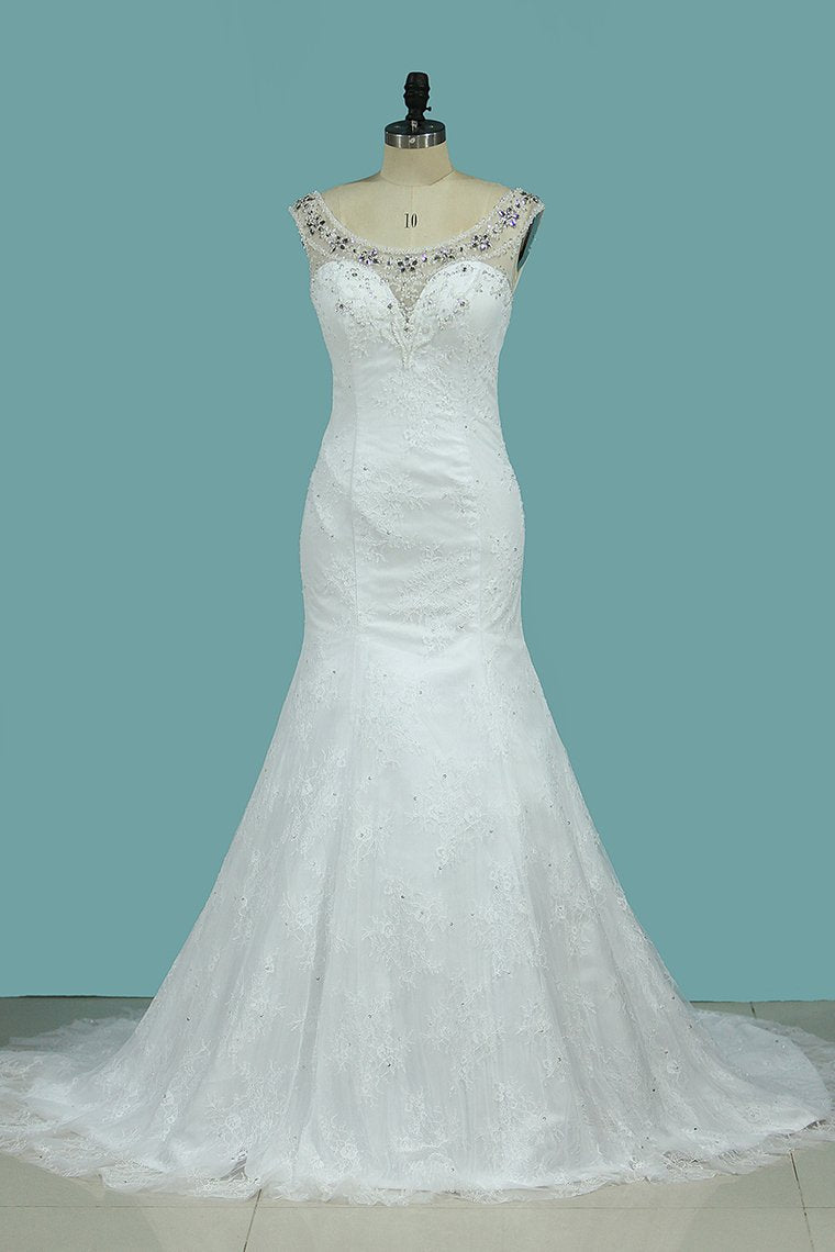 Off The Shouider Wedding Dresses Lace With Beading Mermaid