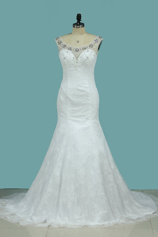 Off The Shouider Wedding Dresses Lace With Beading Mermaid