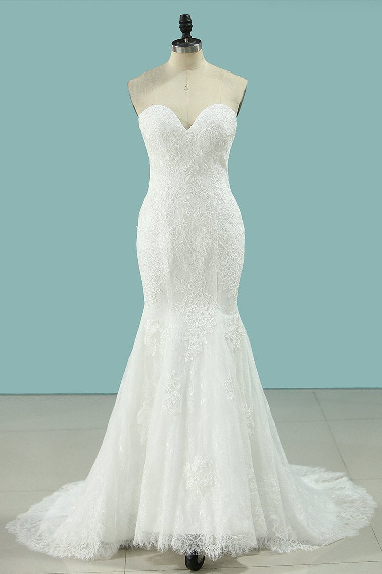 Mermaid Sweetheart Wedding Dresses Lace With Applique Court Train Detachable