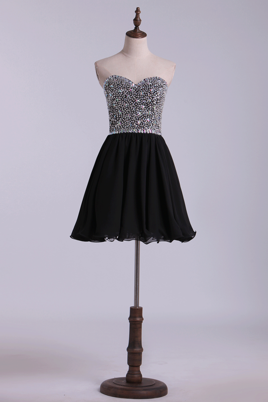 Sweetheart Homecoming Dresses A Line Short/Mini Chiffon With Beads