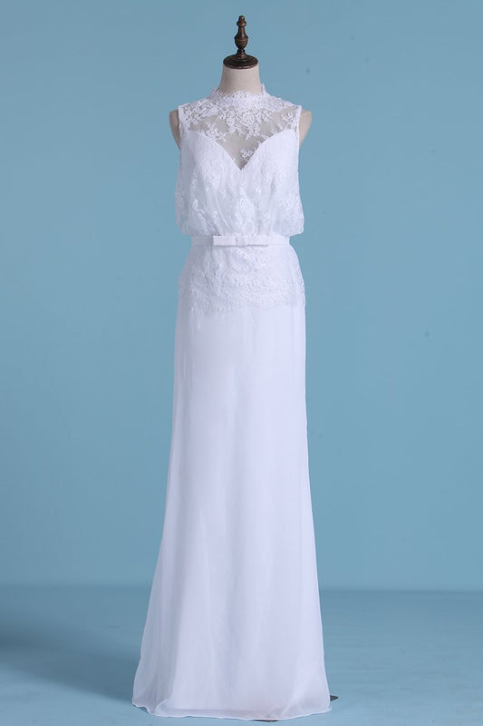 Wedding Dresses Scoop Mermaid Chiffon & Lace With Sash