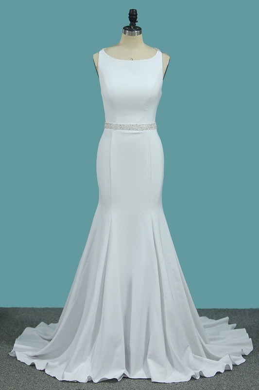 Scoop Mermaid Wedding Dresses Spandex With Beading Open Back