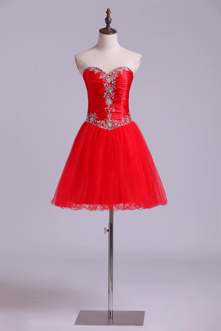 Homecoming Dresses A Line Sweetheart Beading Short/Mini Ruffles